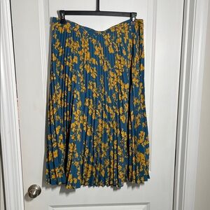 Chic Floral A-Line Skirt - Teal and Mustard